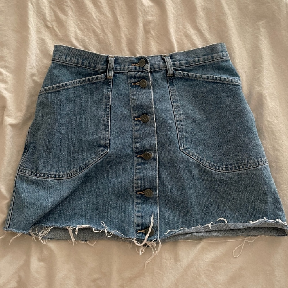 Button Front Jean Denim Frayed Cut Grunge Goth Boho Hipster Hippie Chic Skirt